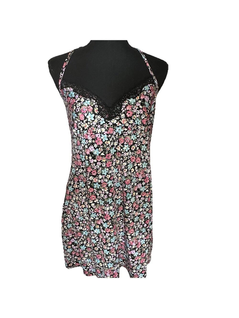 Black Floral Short Gown Size Small Women's Slip Dress Coquette Fairy
